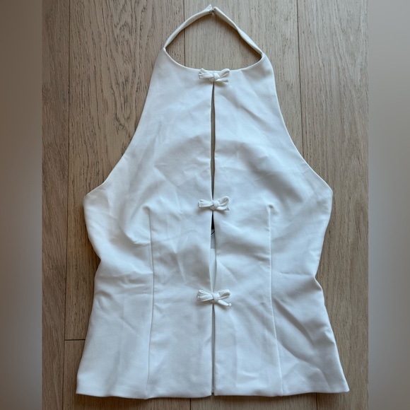 ZARA Bow Halter Top White • Minimalist Chic Euro Summer Vacation Top • M - Picture 5 of 9